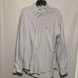 Ralph Lauren White and Blue Casual Button Down Shirt